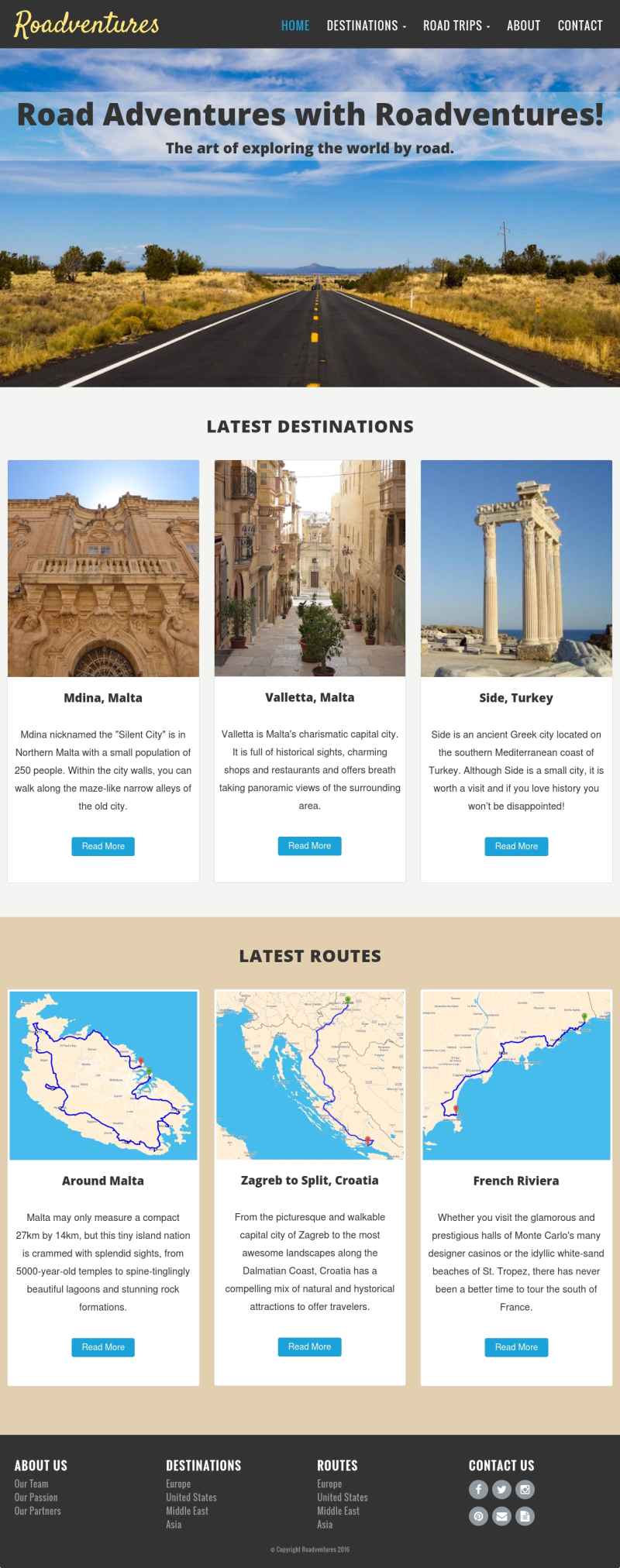 Roadventures portfolio website's fullscreen view